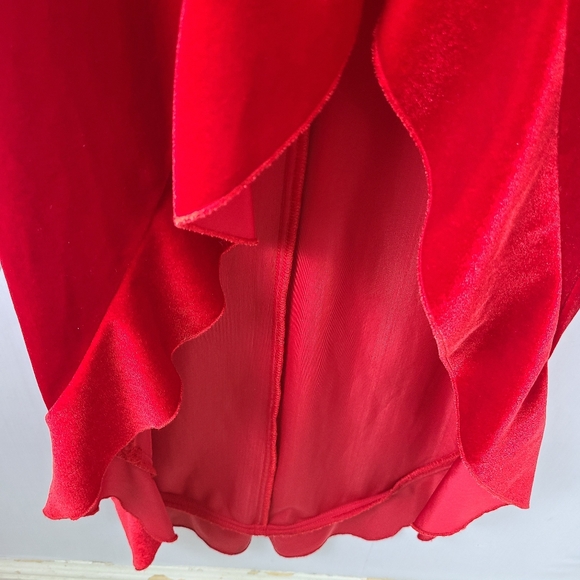 Frederick's of Hollywood 90s Vintage Velvet Asymmetric Romantic USA Ruffle Dress - Picture 7 of 11